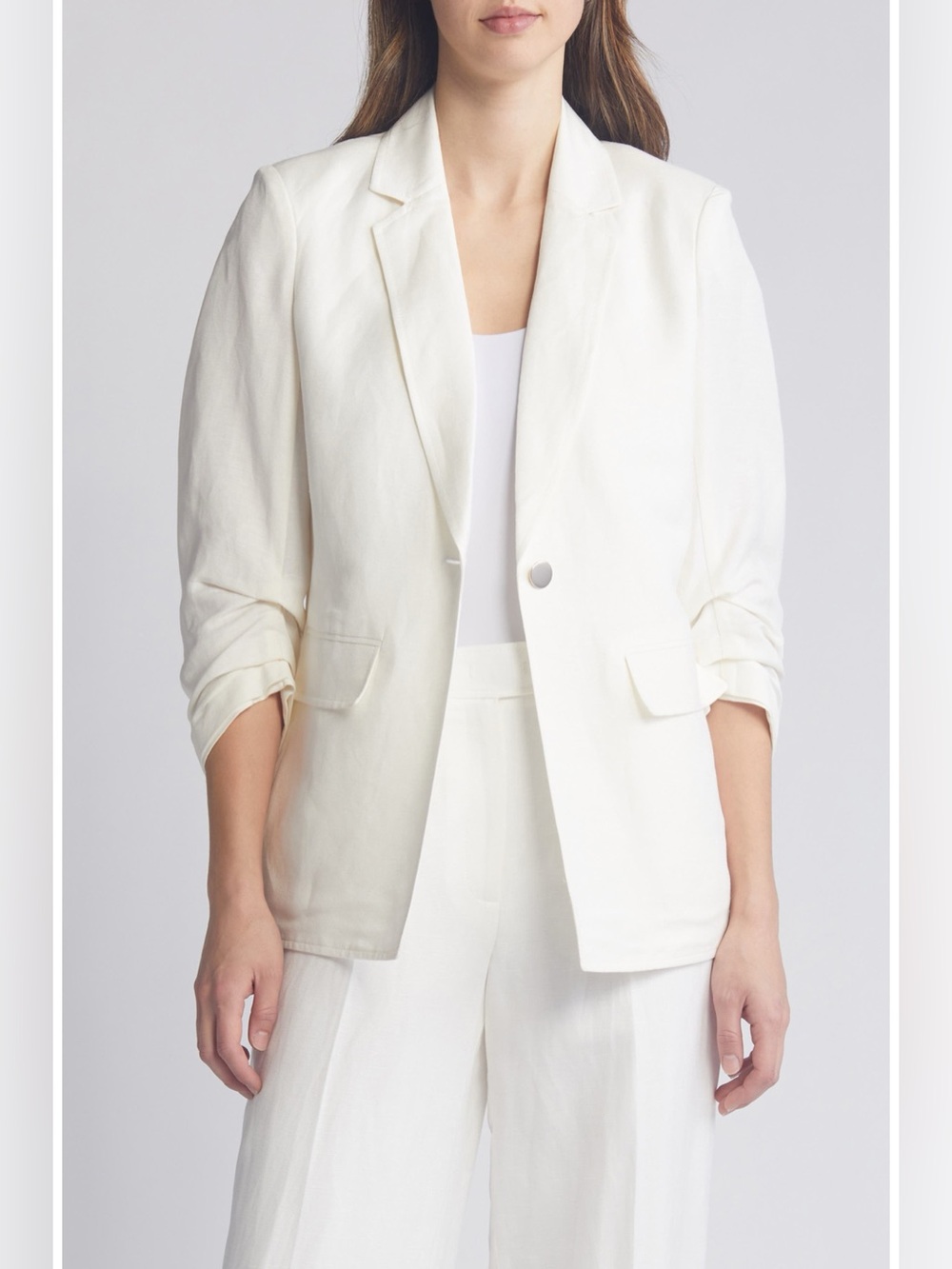 Anne Klein Gathered Sleeve Blazer